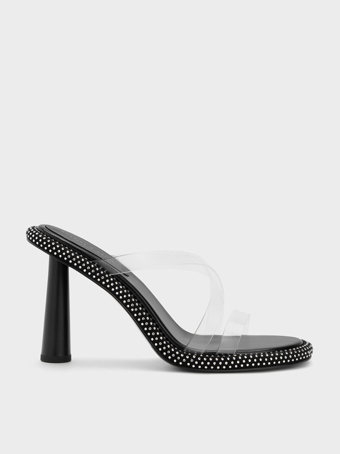 See Through Crossover Crystal Embellished Mules Clear