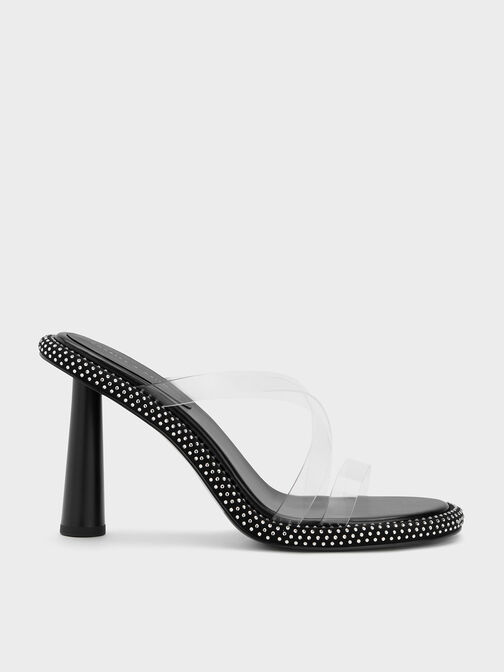 See-Through Crossover Crystal-Embellished Mules, Clear, hi-res