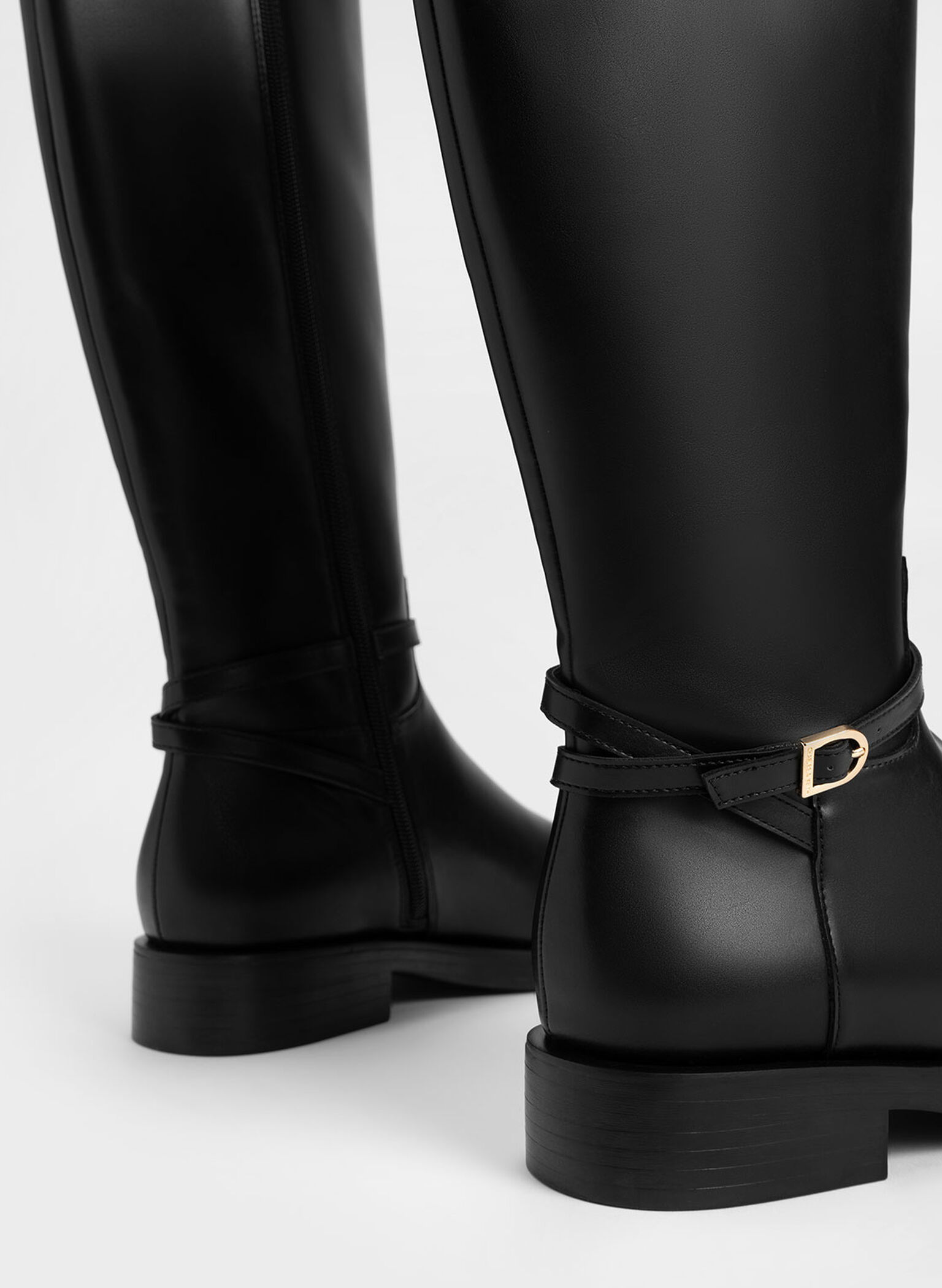 Belted Knee-High Boots, Black, hi-res
