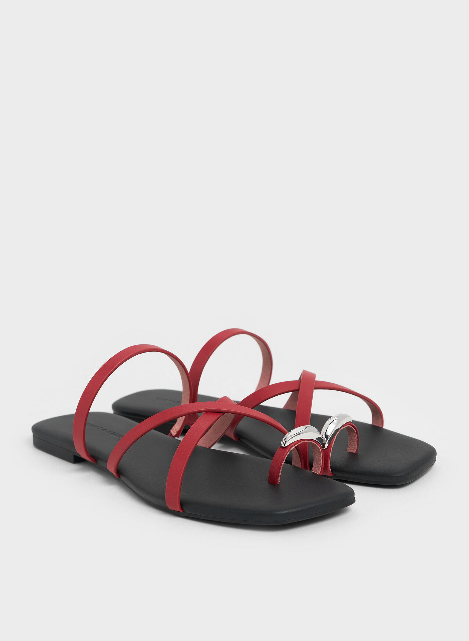 Metallic-Accent Strappy Toe-Ring Sandals, Red, hi-res