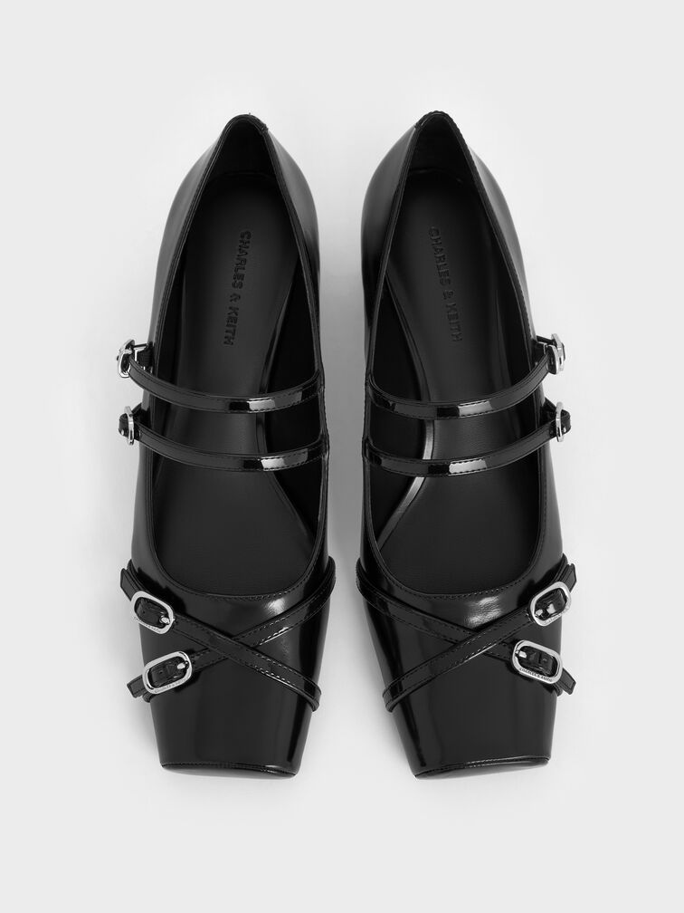 Double-Strap Mary Jane Pumps, Black Box, hi-res