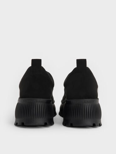 Darra Faux Suede Ridged-Sole Platform Sneakers, Black Textured, hi-res