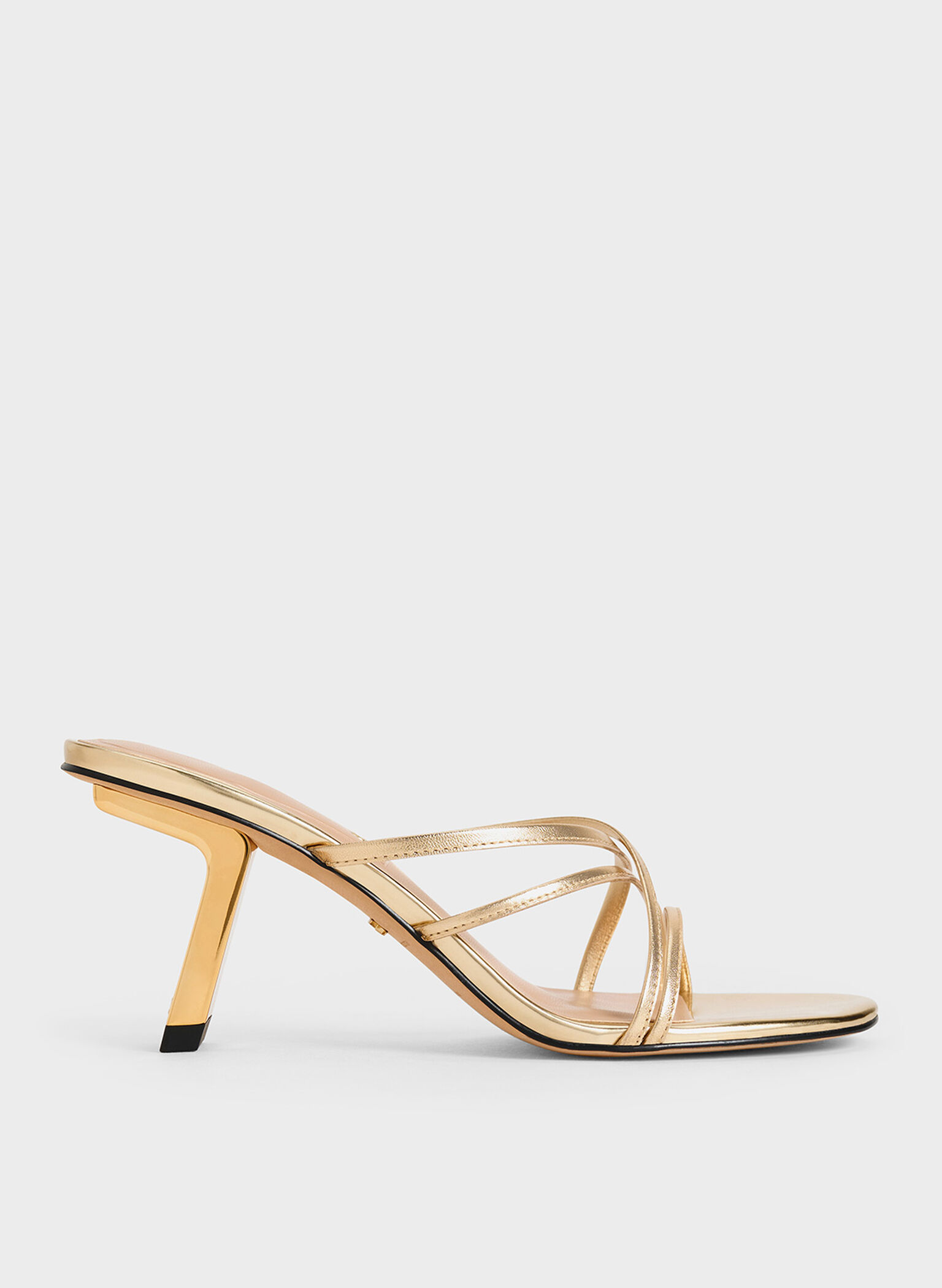 Orly Leather Metallic Strappy Slant-Heel Mules, Gold, hi-res