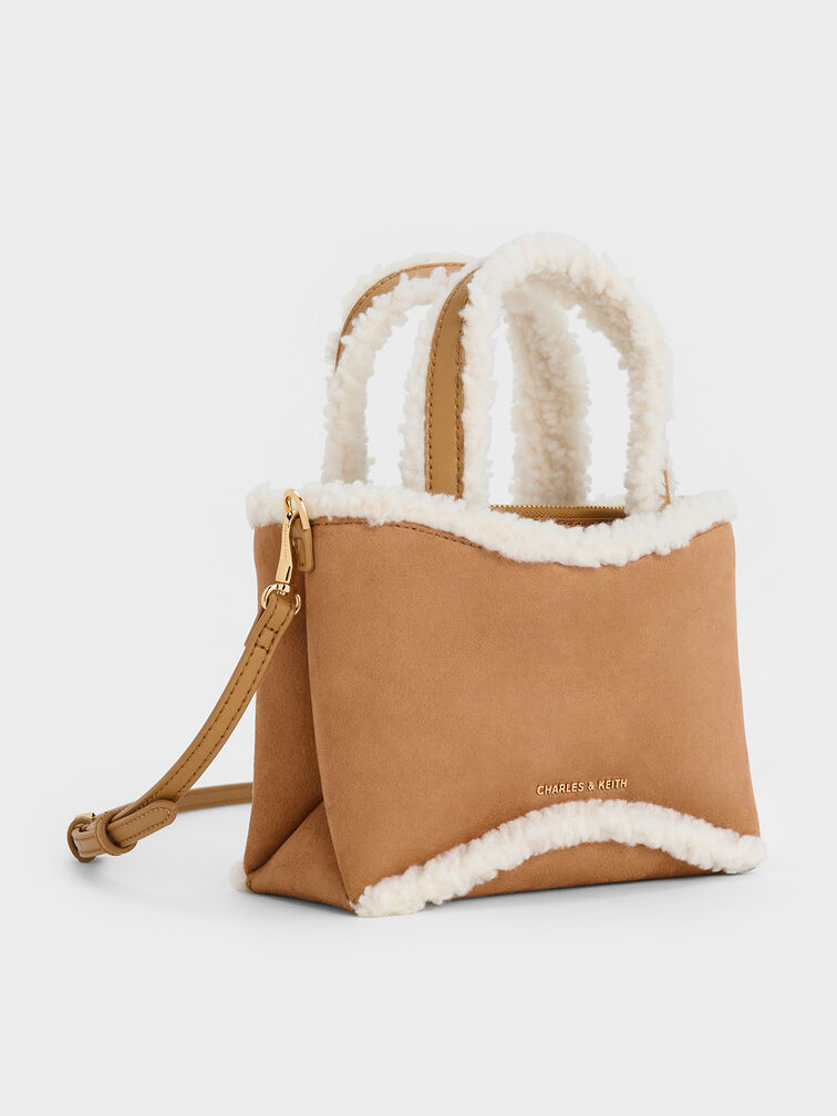 Mini Sybill Faux Suede Fur-Trim Tote Bag, Multi, hi-res
