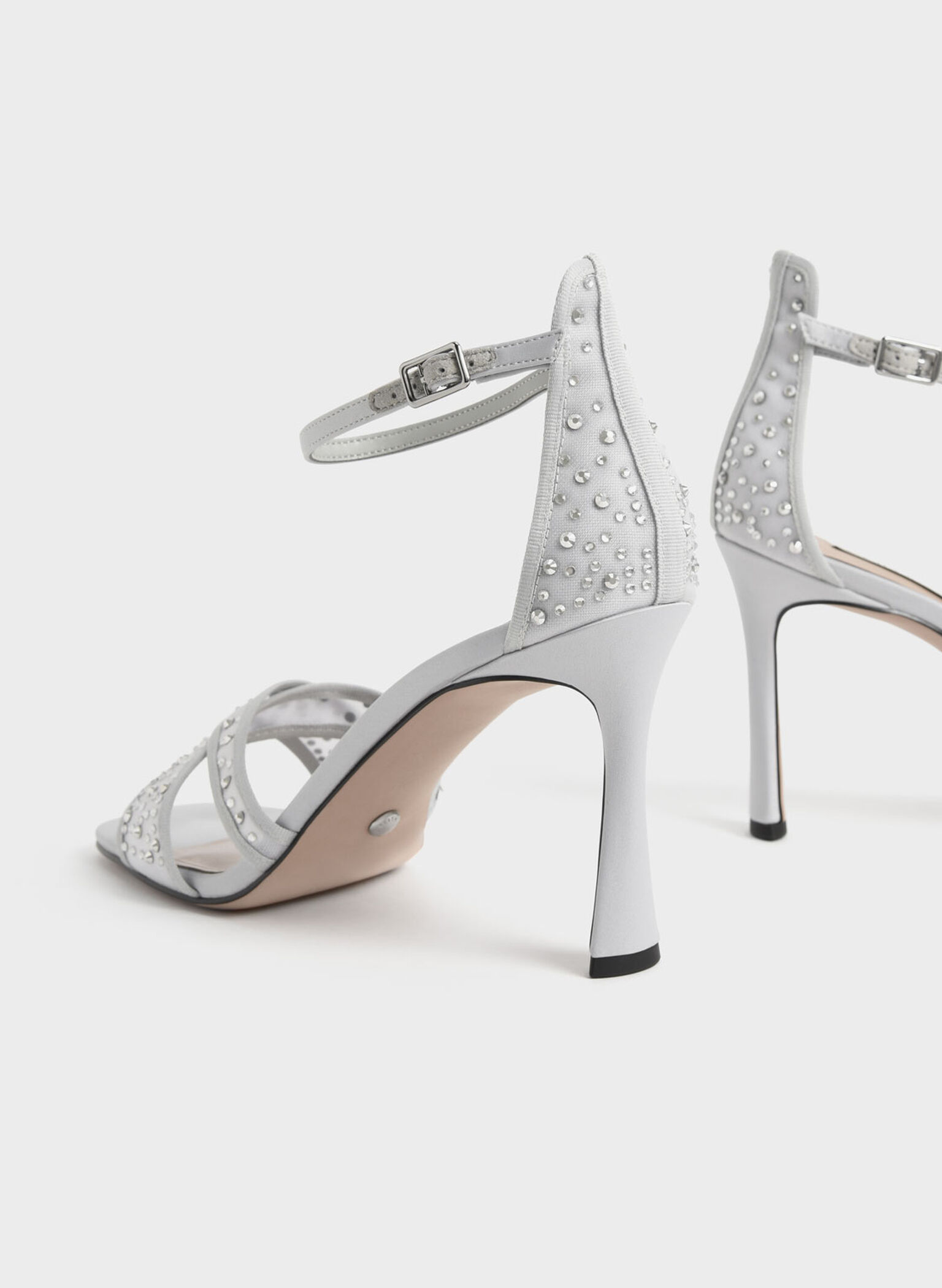 Blythe Mesh & Satin Embellished Sandals, Silver, hi-res
