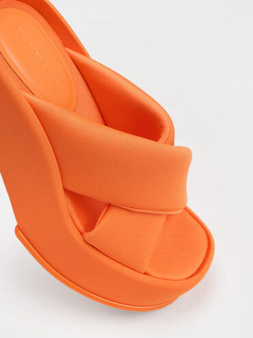 Toni Puffy-Strap Crossover Platform Mules, Orange, hi-res