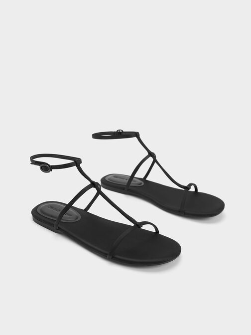 Recycled Polyester Gladiator Sandals, Black, hi-res