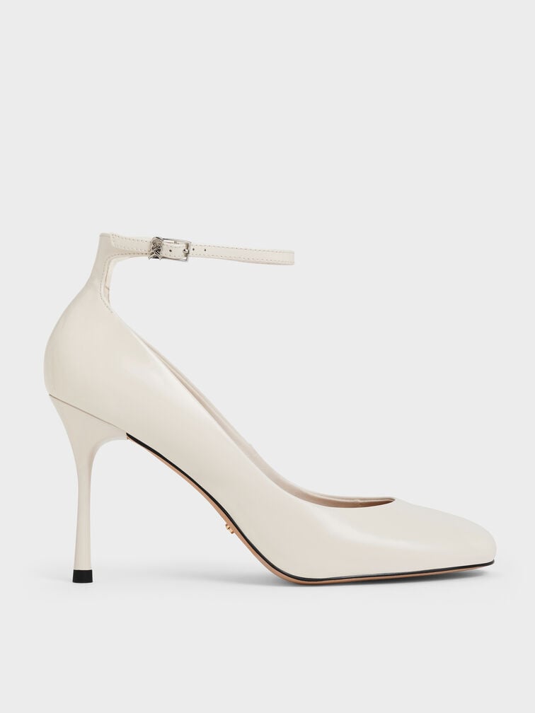 Aretha Patent Leather Ankle-Strap Stiletto-Heel Pumps, Chalk, hi-res