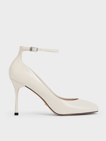 Aretha Patent Leather Ankle-Strap Stiletto-Heel Pumps, Chalk, hi-res