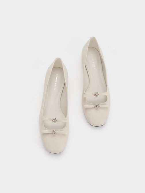 Floral Beaded Bow Ballerinas, Chalk, hi-res