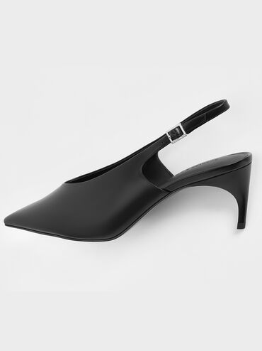 Pointed-Toe High-Vamp Slingback Pumps, Black, hi-res