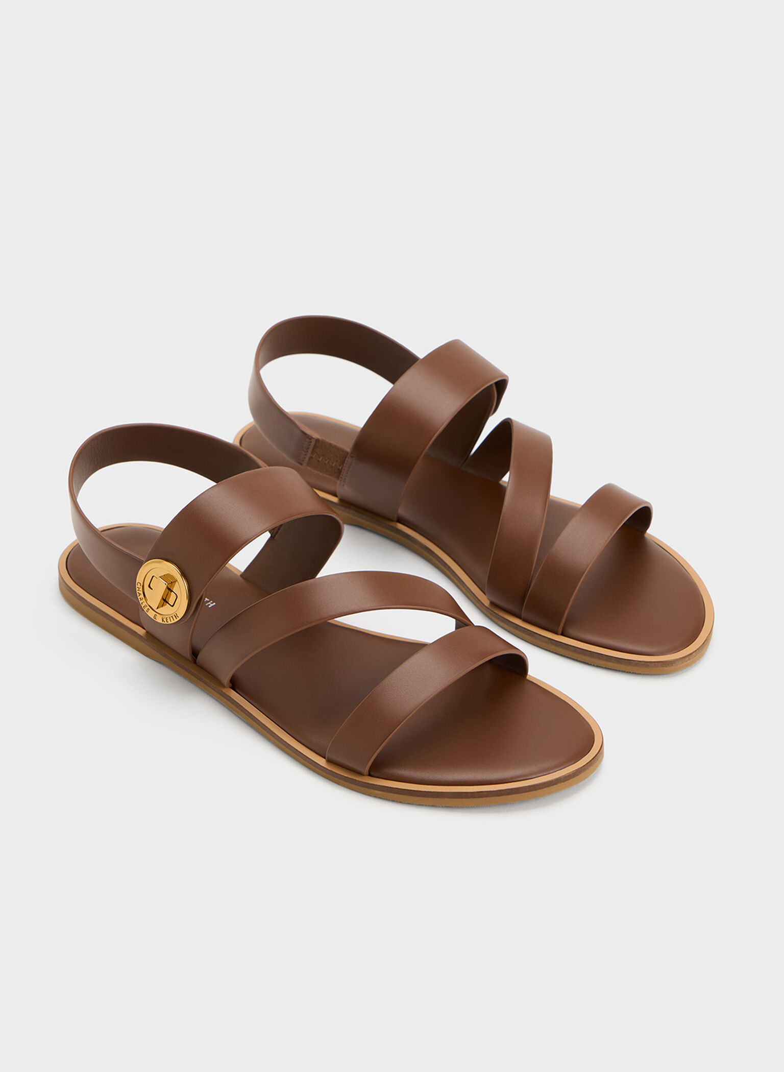 Yara Turn Lock Strappy Sandals, Dark Brown, hi-res