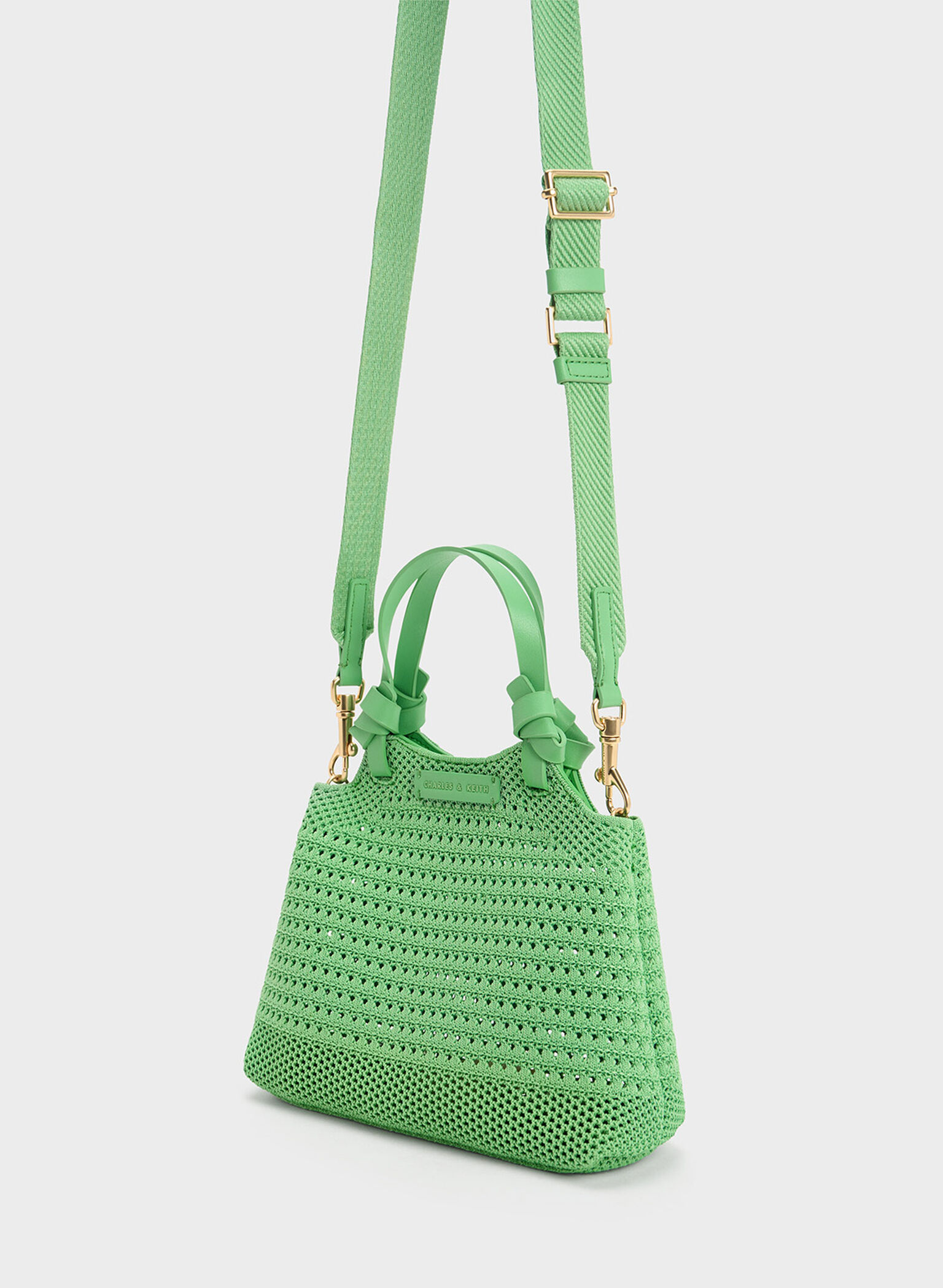 Ida Knotted Handle Knitted Tote Bag, Green, hi-res