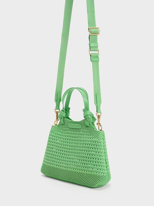 Ida Knotted Handle Knitted Tote Bag, Green, hi-res