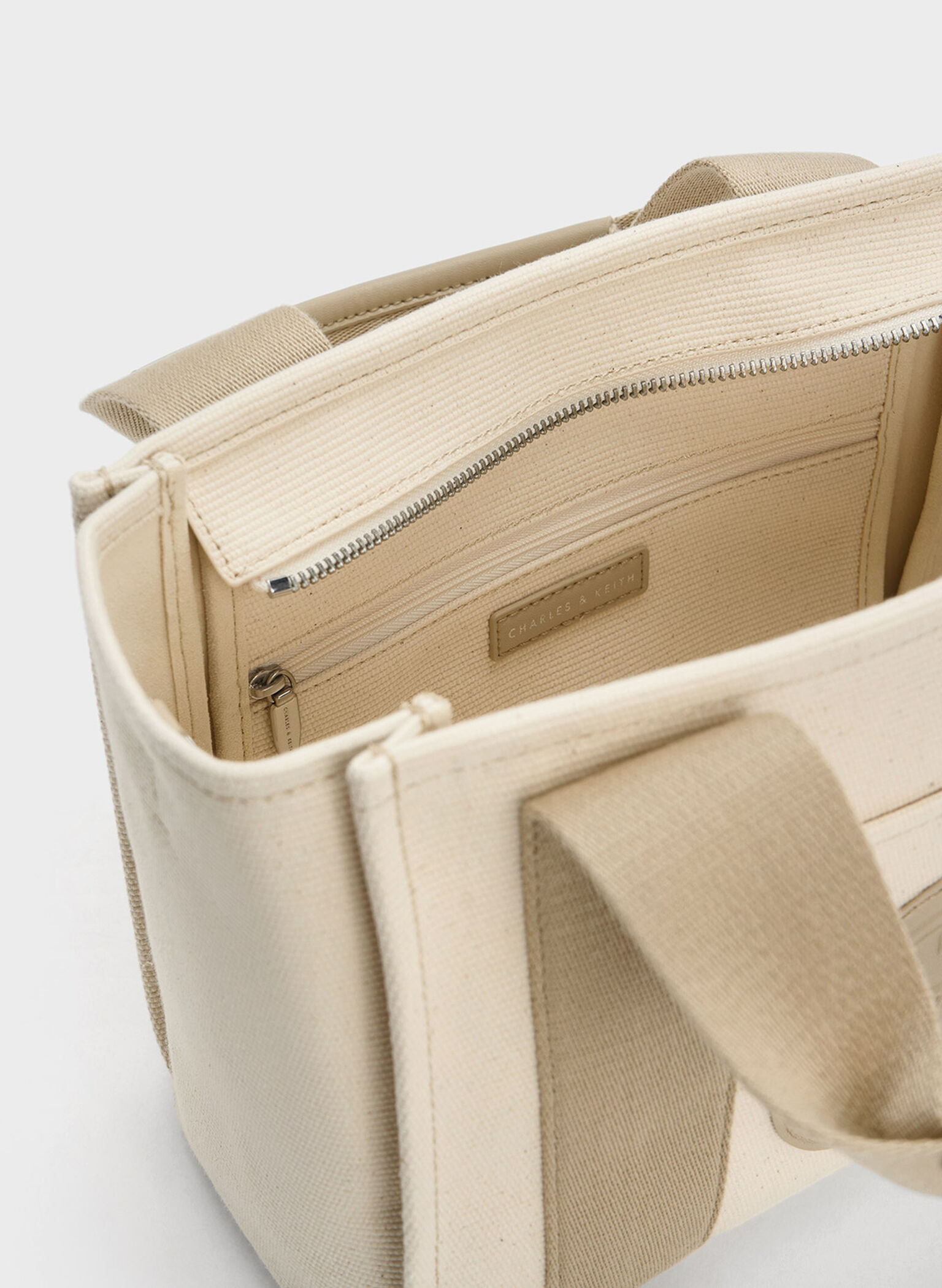 Kay Canvas Contrast-Trim Tote Bag, Taupe, hi-res