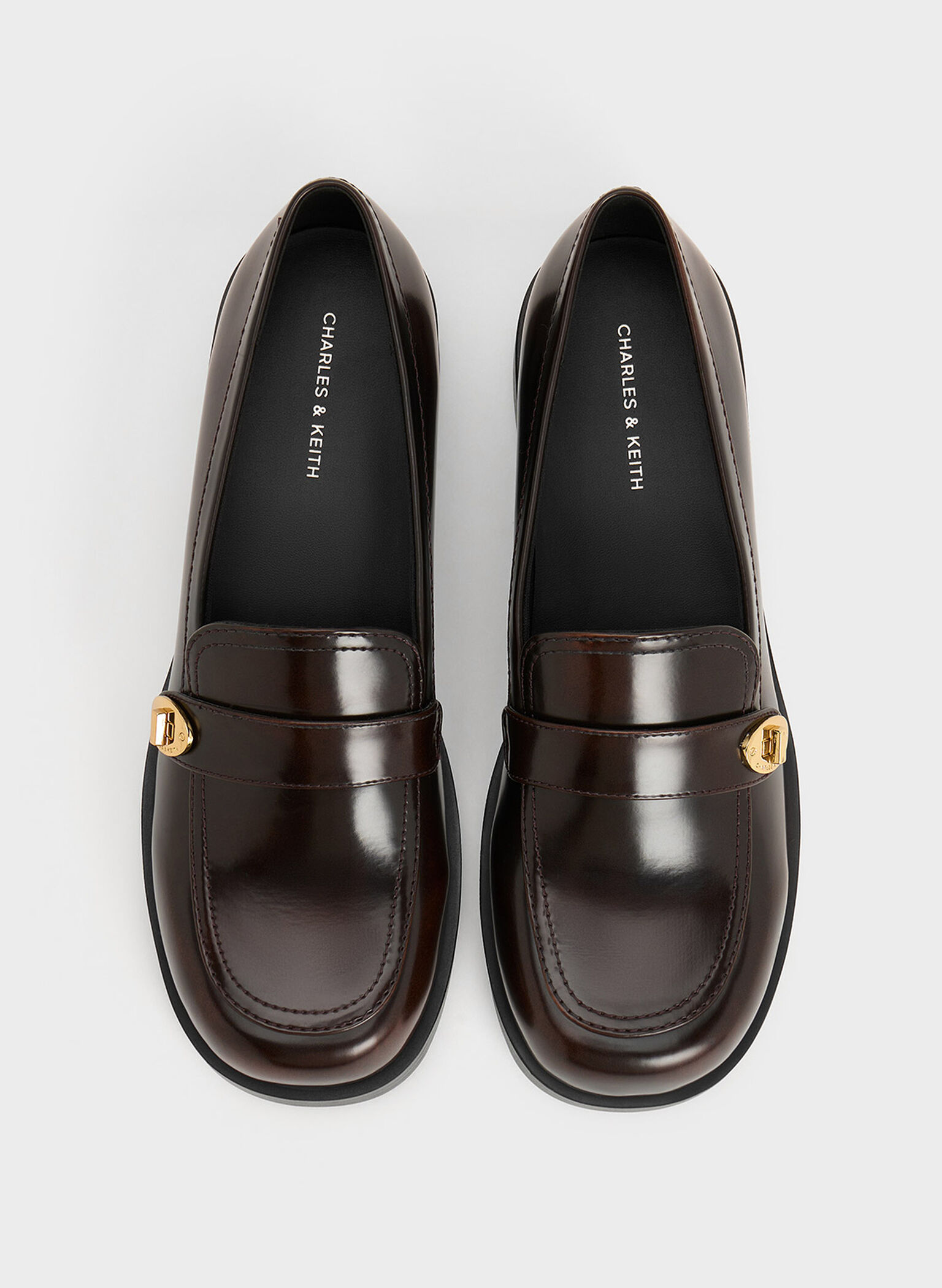 Hettie Metallic-Buckle Strap Loafers, Brown, hi-res