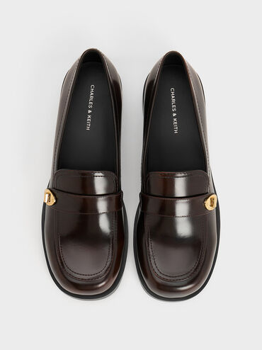 Hettie Metallic-Buckle Strap Loafers, Brown, hi-res