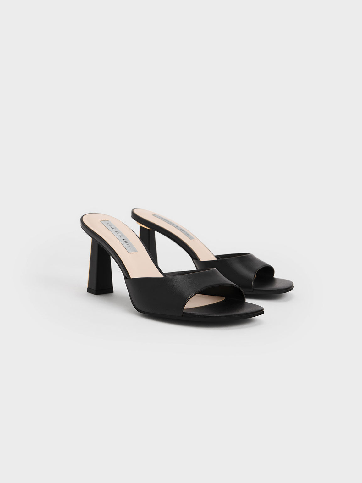 Geometric Heeled Mules Black
