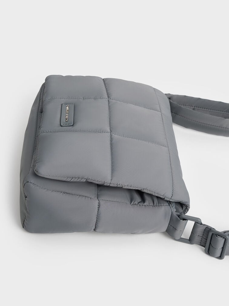 Mini Errya Nylon Quilted Puffy Crossbody Bag, Grey, hi-res