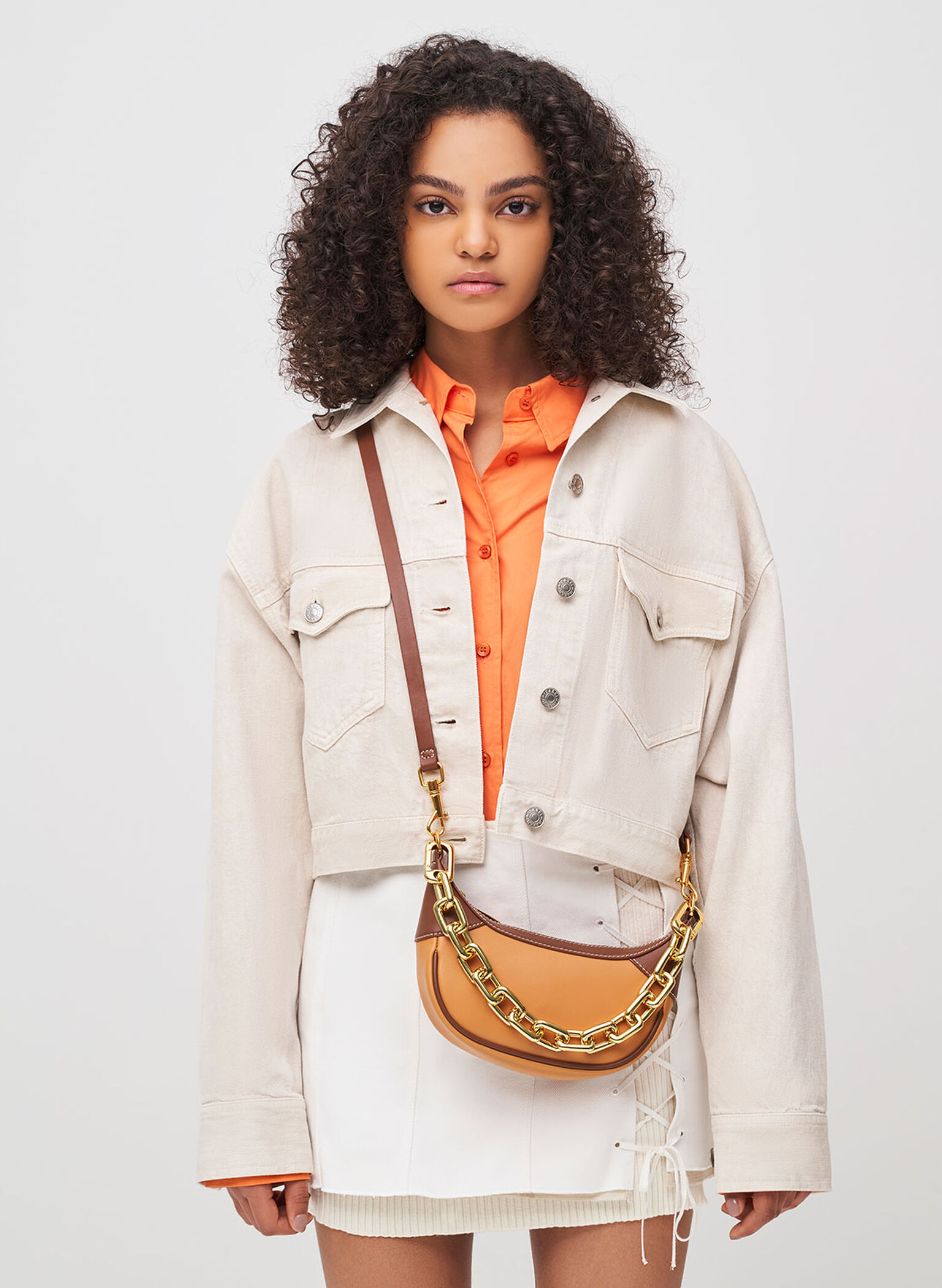 Shalia Chain-Handle Moon Bag, Pumpkin, hi-res