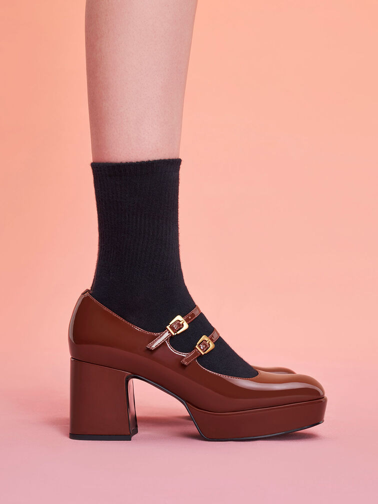 Jaylin Patent Block Heel Mary Janes, Cognac, hi-res