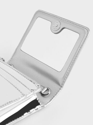 Agatha Metallic Chain-Accent Card Holder, Silver, hi-res