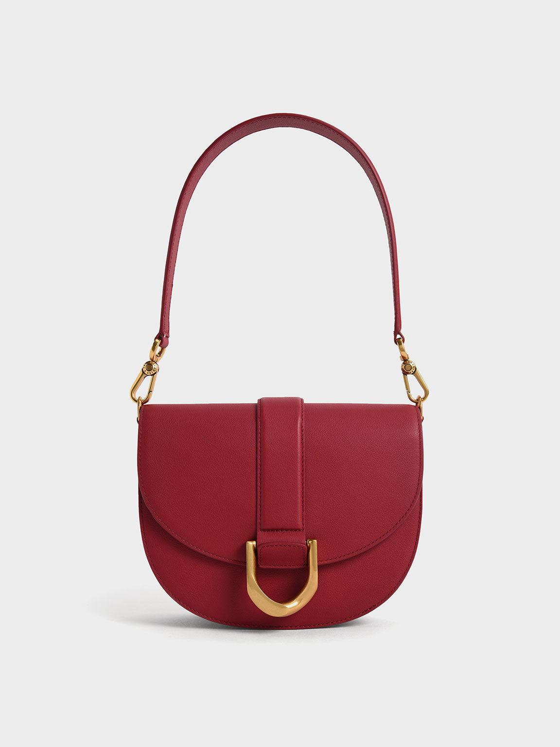 Lunar New Year Collection: Gabine Leather Saddle Bag, Red, hi-res