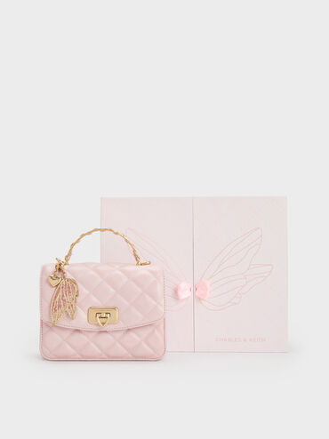 Cressida Quilted Top Handle Bag With Bag Charms, Cotton Candy Pink, hi-res