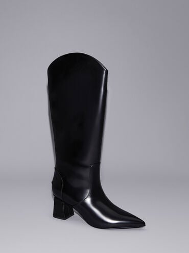 Lucinda Trapeze-Heel Knee-High Boots, Black Box, hi-res