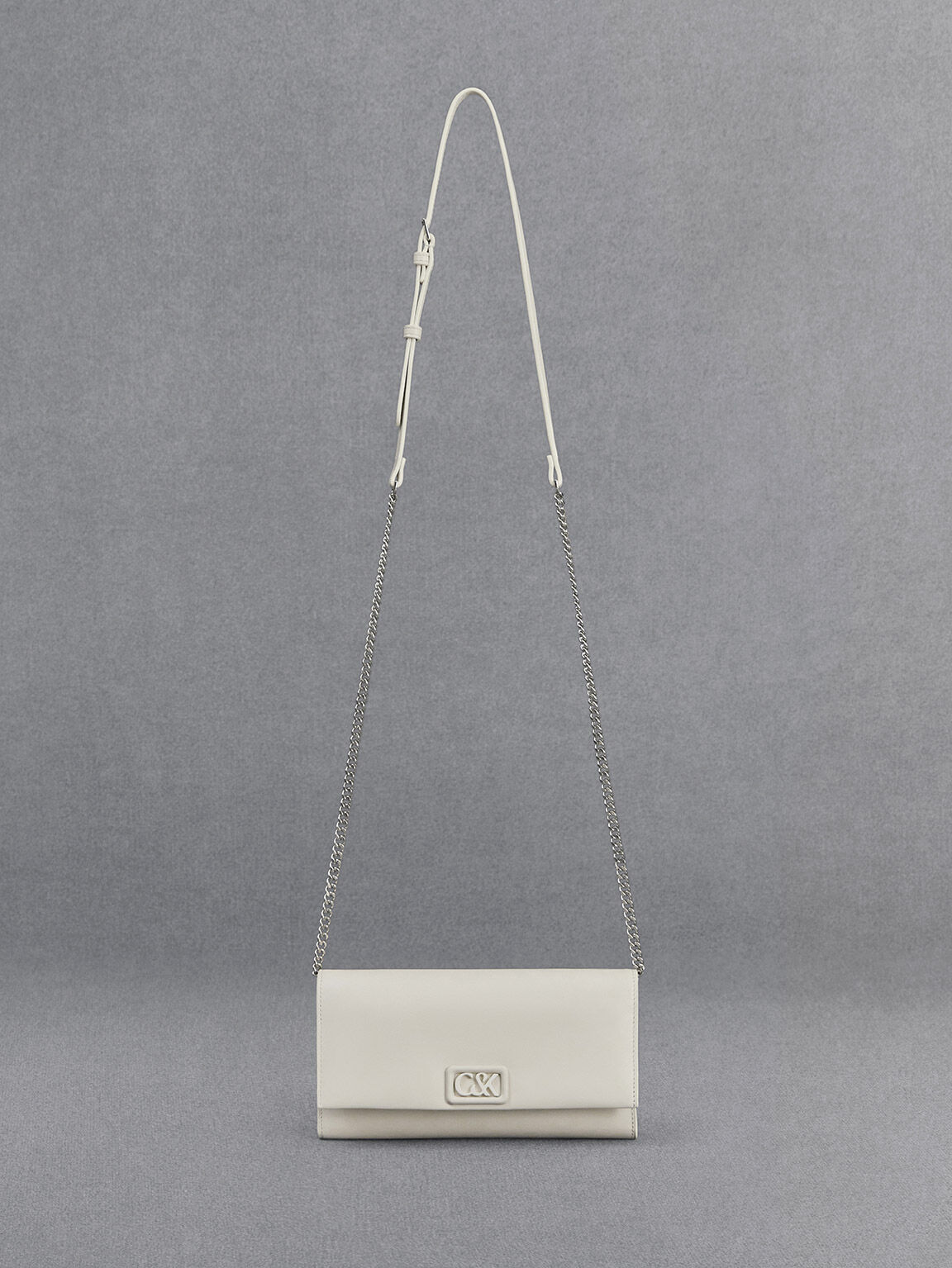Leather Chain Strap Wallet White