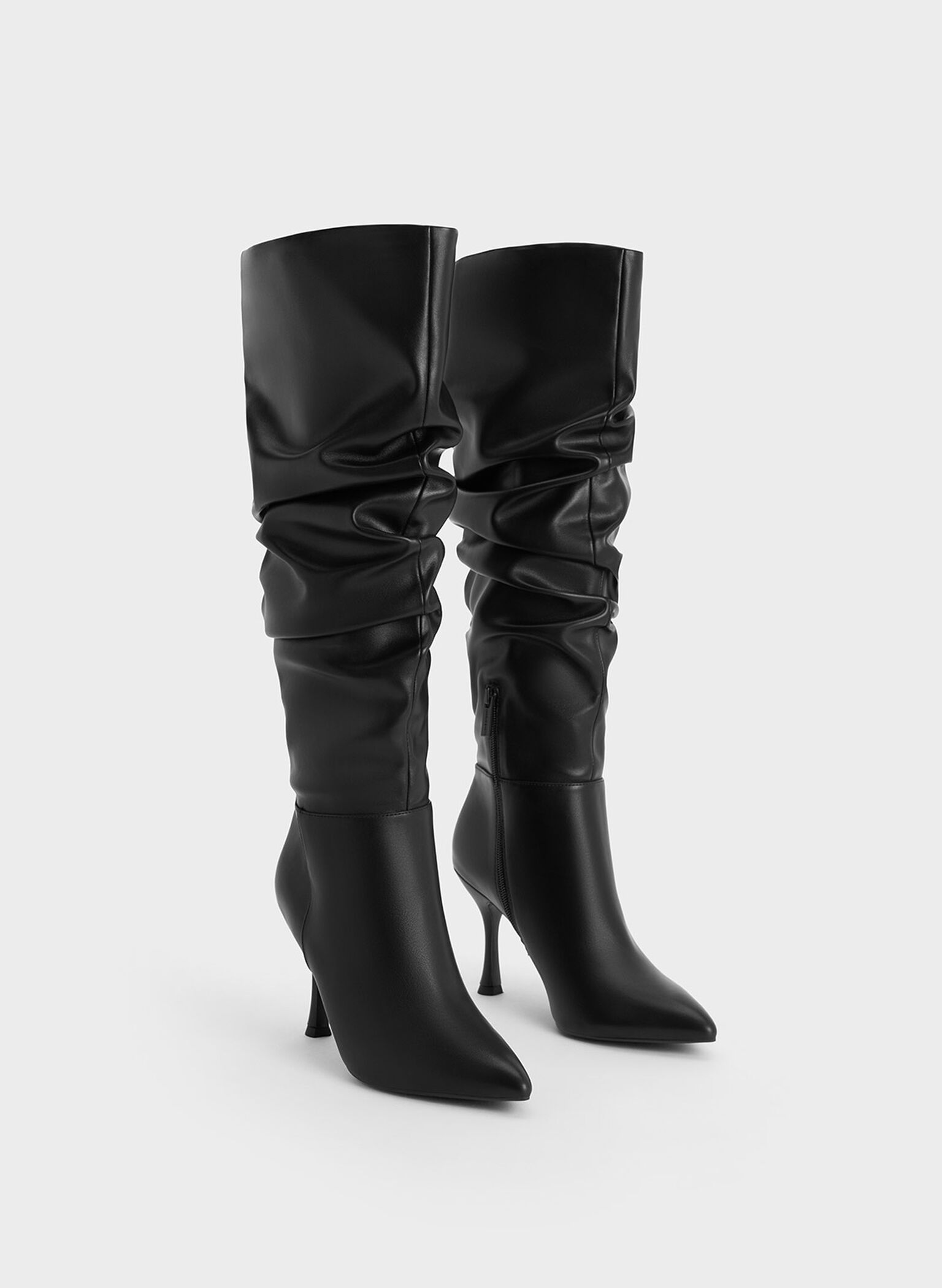 Aster Ruched Knee-High Boots, Black, hi-res