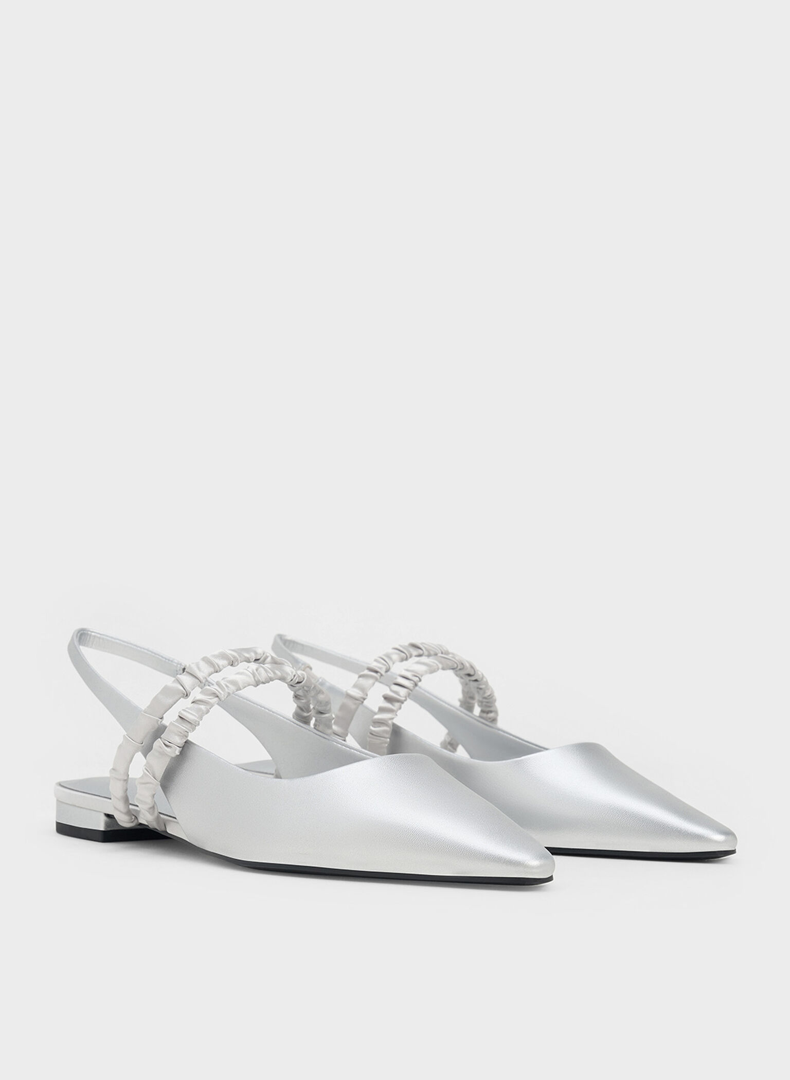 Recycled Polyester Ruched-Strap Mary Janes, Silver, hi-res