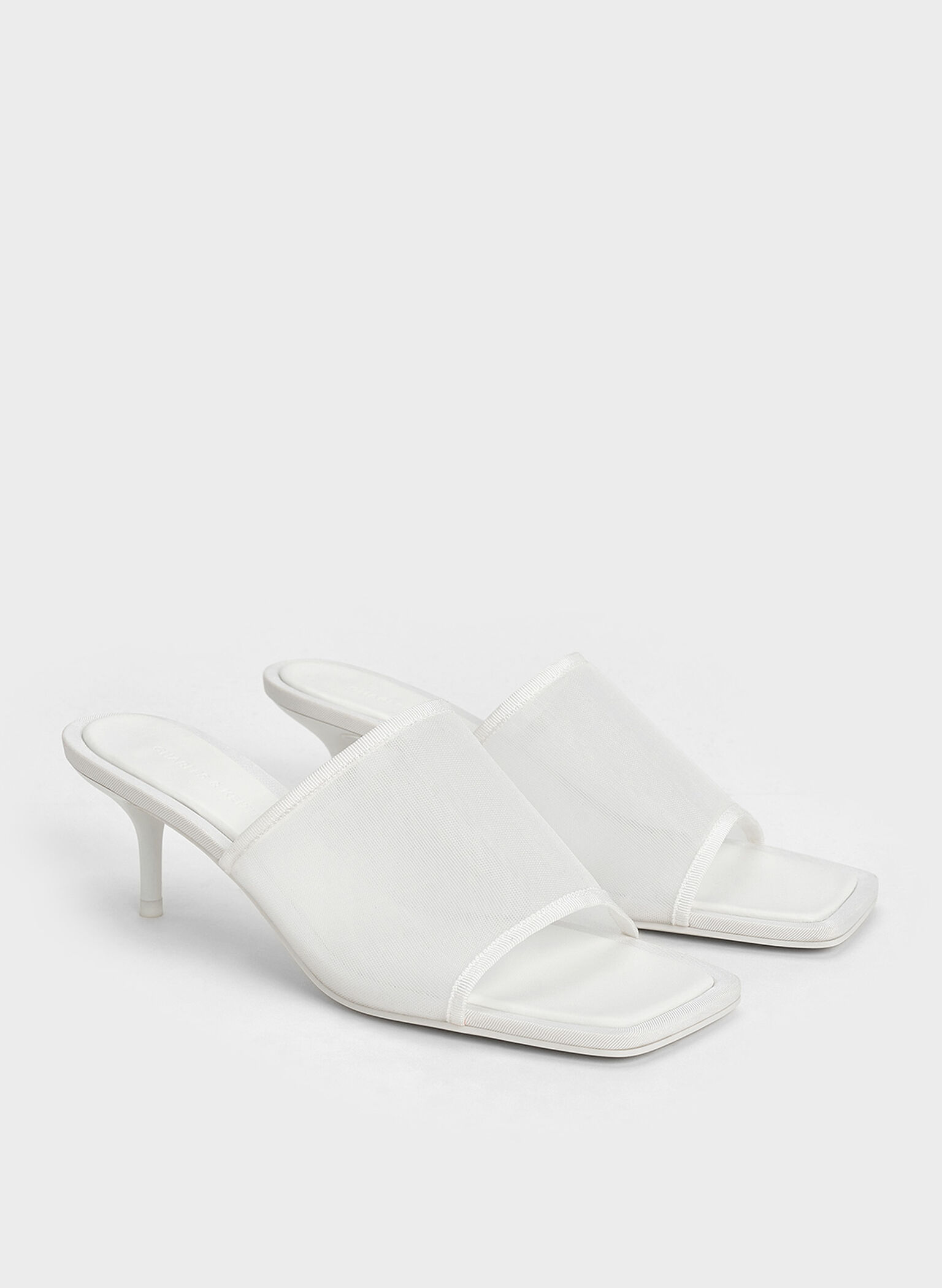 Loren Mesh Kitten-Heel Mules, White, hi-res