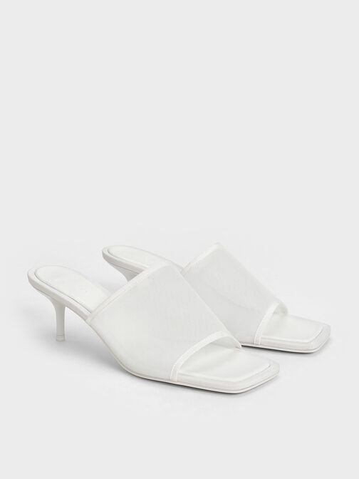 Loren Mesh Kitten-Heel Mules, White, hi-res