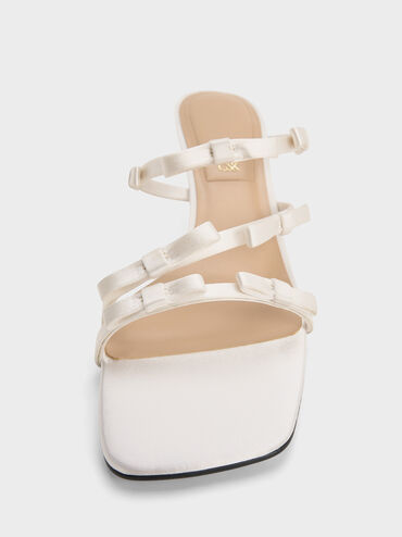 Jessy Recycled Polyester Bow Heeled Sandals, White, hi-res