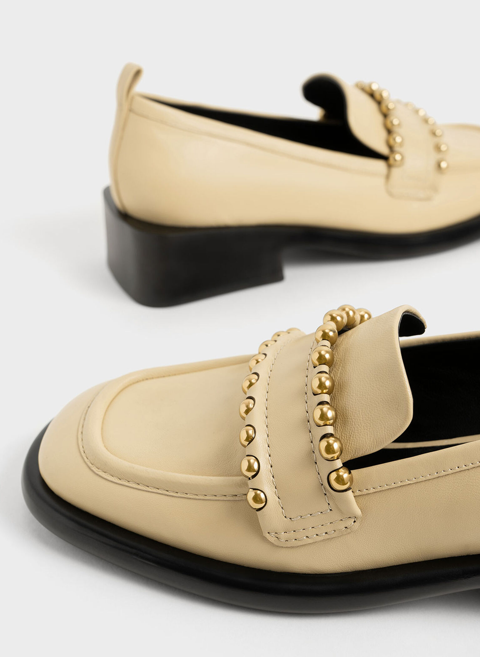 Studded Leather Penny Loafers, Sand, hi-res