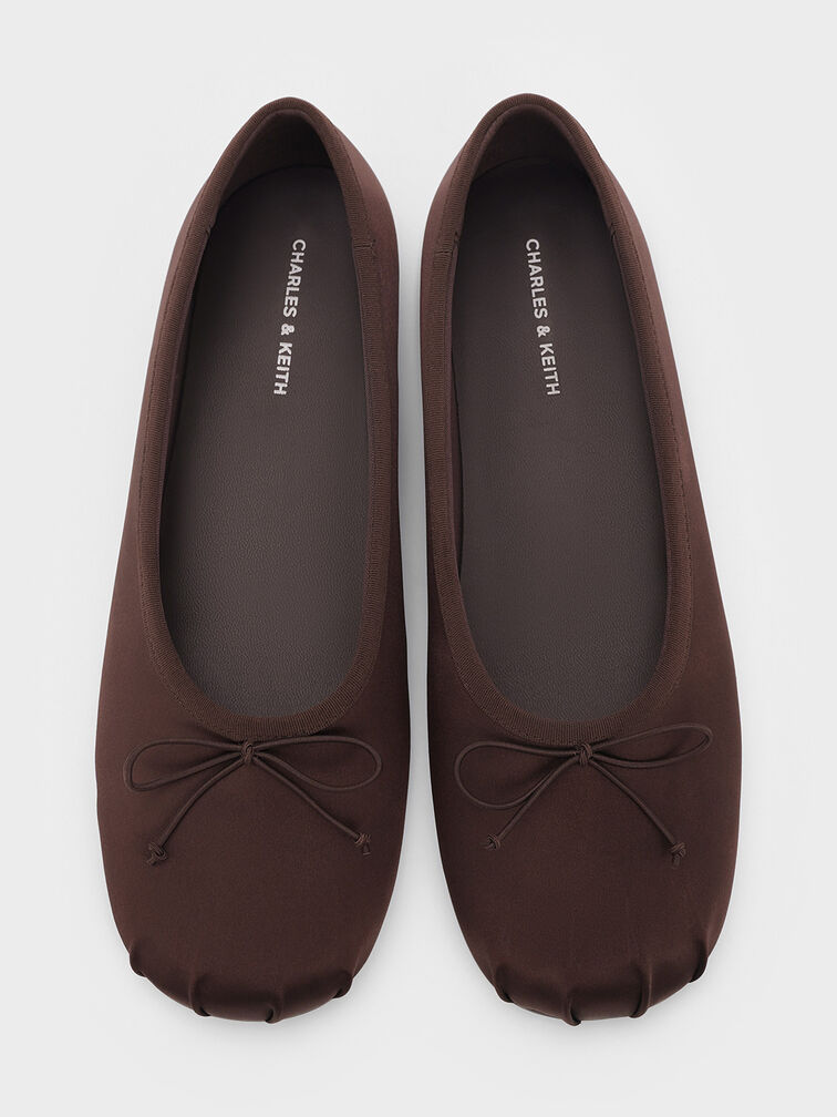 Satin Bow Ballet Flats, Dark Brown, hi-res