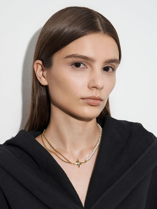 Estelle Star & Pearl Choker Necklace, Gold, hi-res