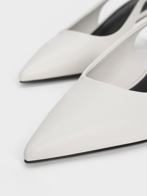 Braided-Chain Slingback Pumps, White, hi-res