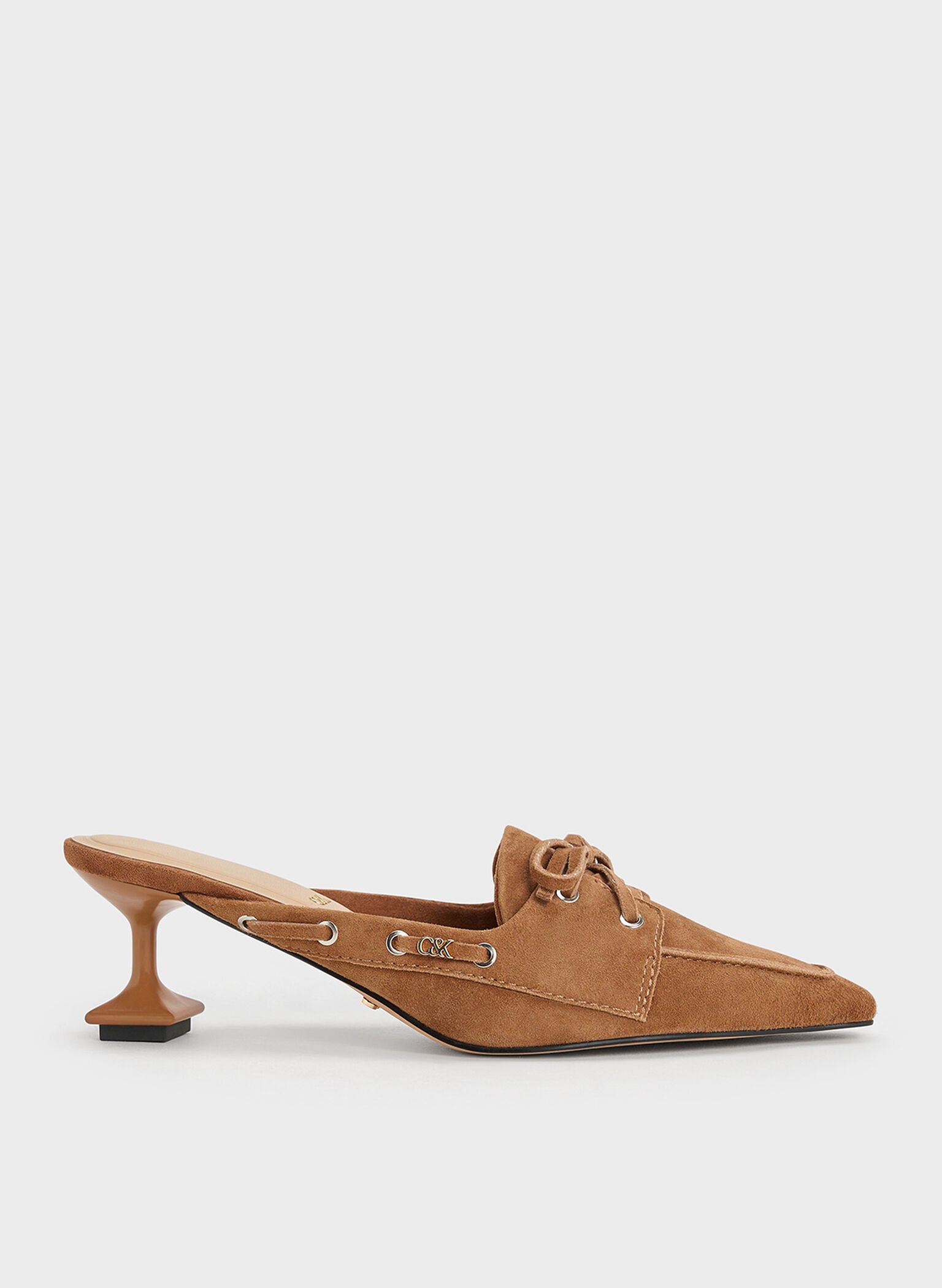 Kori Suede Lace-Up Sculptural-Heel Mules, Cognac, hi-res