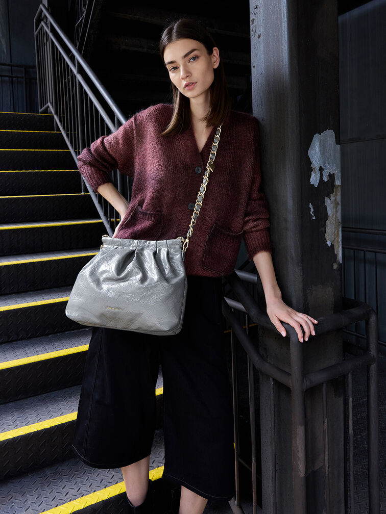 Duo Double Chain Hobo Bag, Grey, hi-res