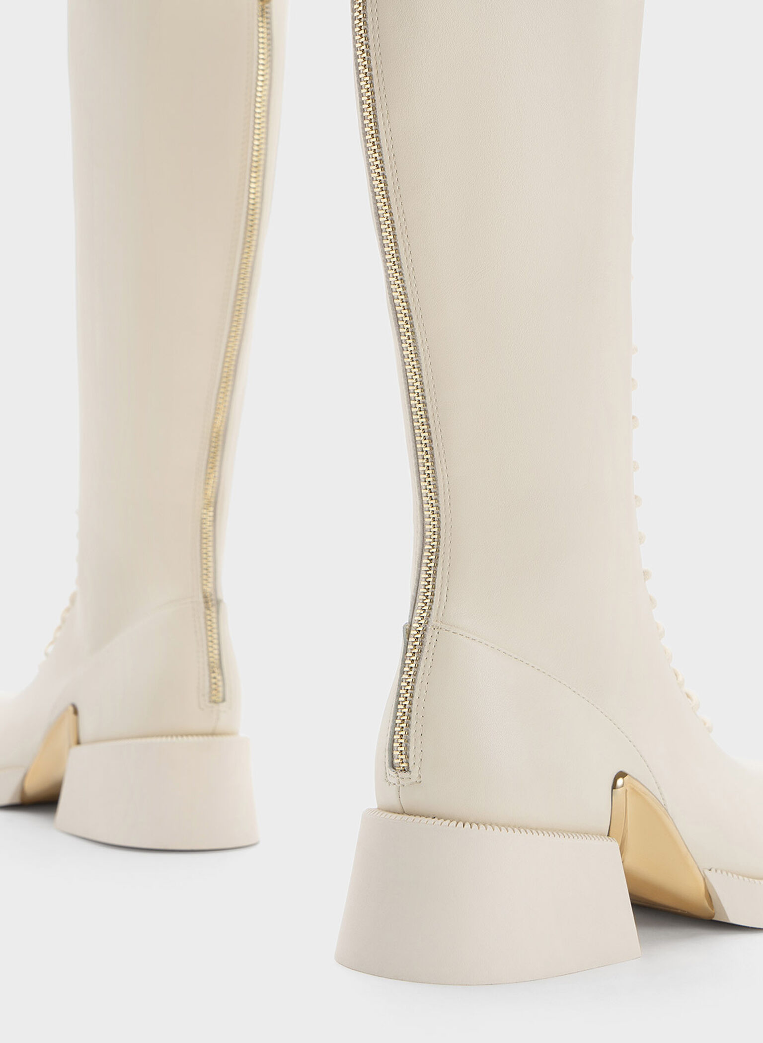 Devon Metallic-Accent Lace-Up Knee-High Boots, Chalk, hi-res