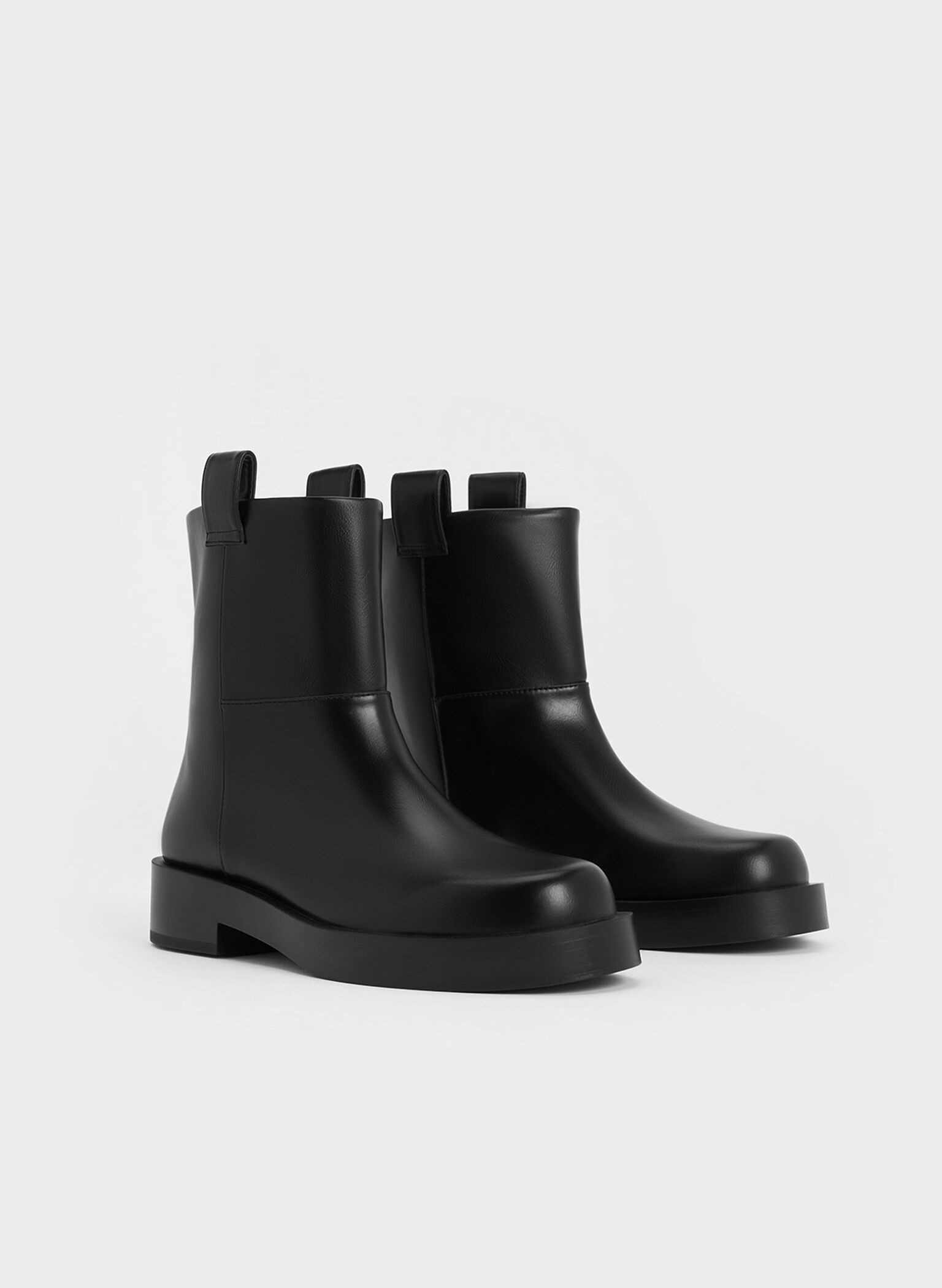 Double Pull-Tab Ankle Boots, Black, hi-res