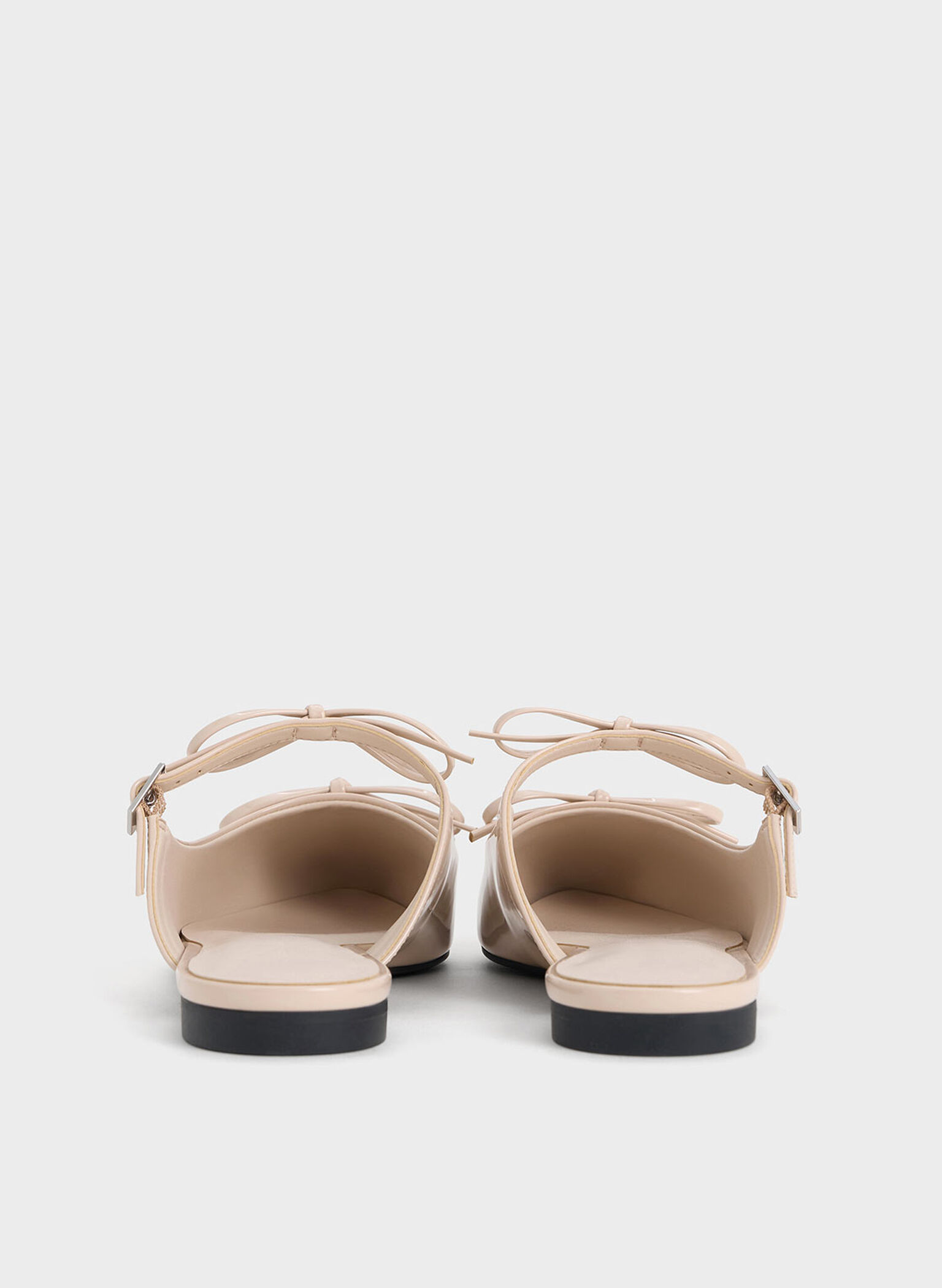 Patent Double-Bow Pointed-Toe Mules, Nude, hi-res