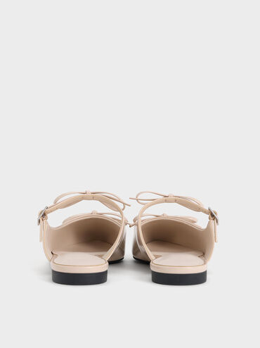 Patent Double-Bow Pointed-Toe Mules, Nude, hi-res