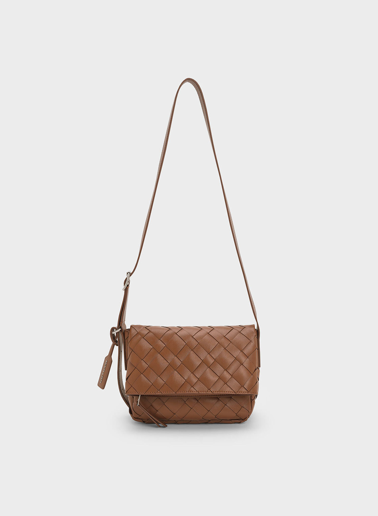 Ivette Woven Front Flap Crossbody Bag, Chocolate, hi-res