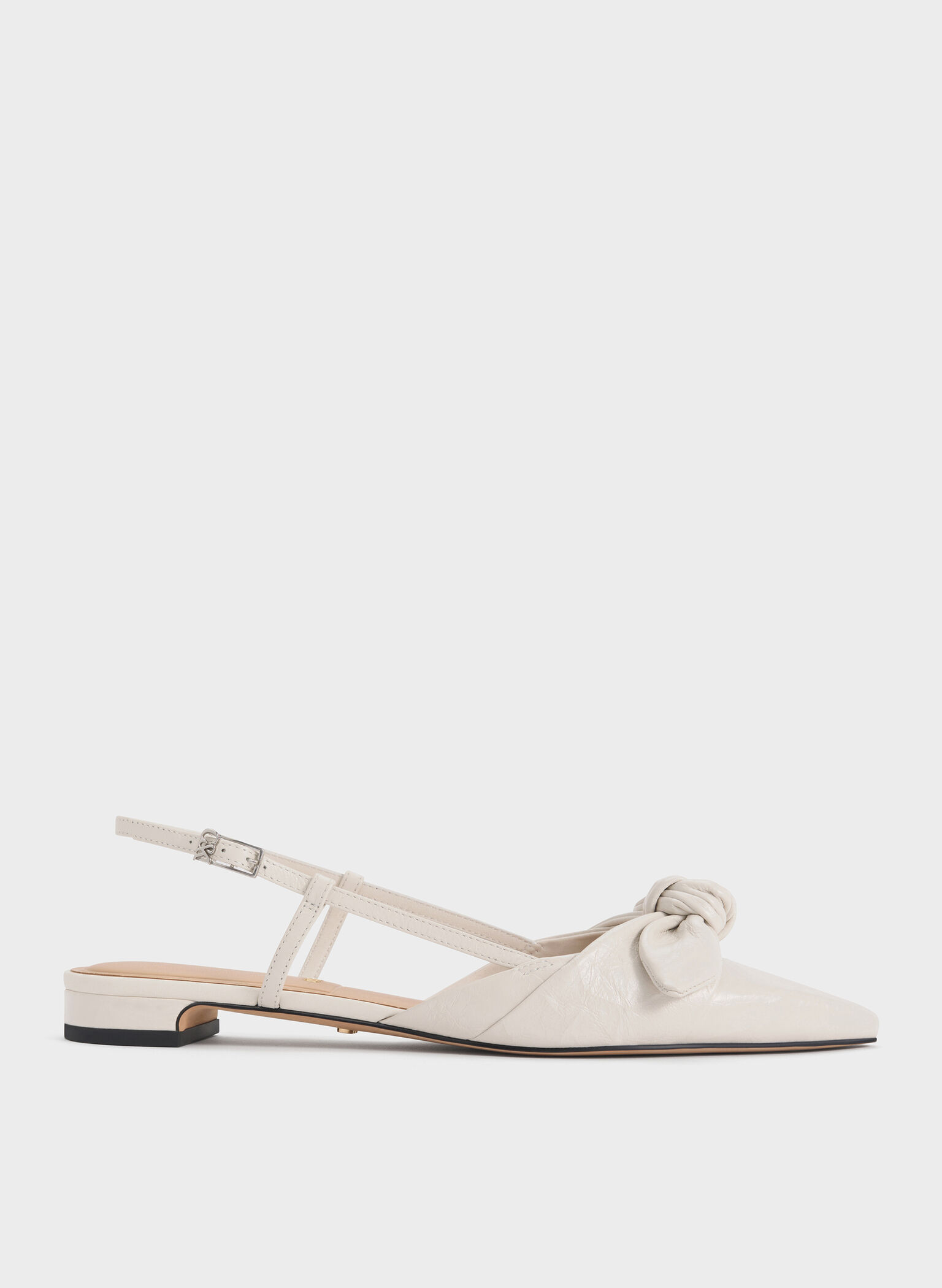 Jayce Leather Crinkle-Effect Knot-Bow Slingback Flats, White, hi-res