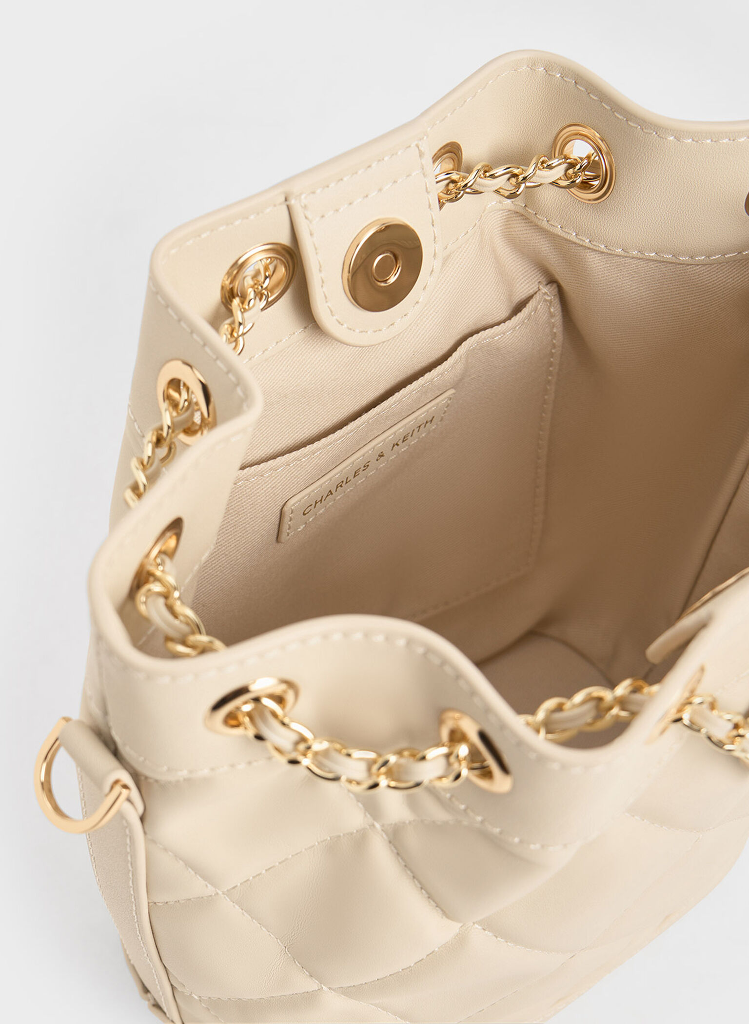 Julia Quilted Two-Way Bucket Bag, Beige, hi-res