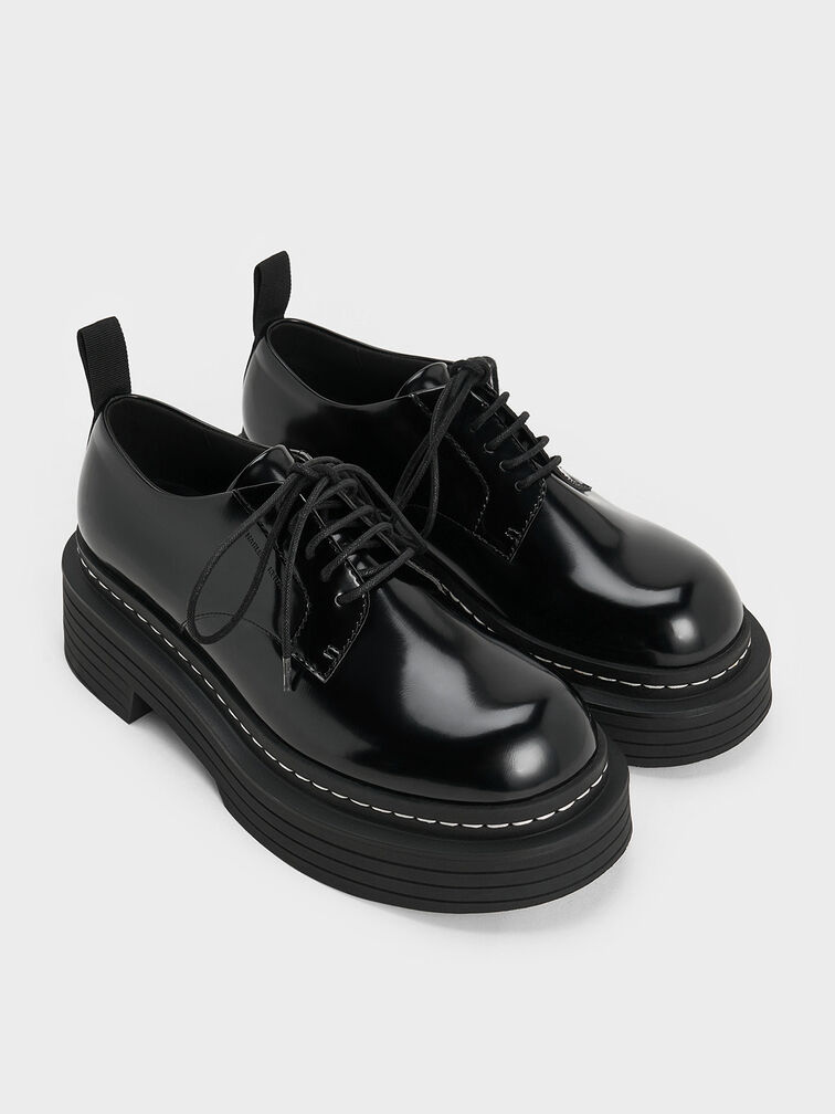 Lace-Up Platform Derbys, Black Box, hi-res