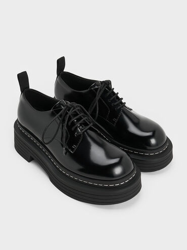 Lace-Up Platform Derbys, Black Box, hi-res